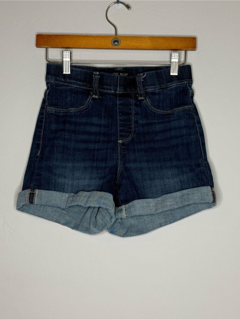 Judy blue cuffed dark wash high waisted denim shirt size small